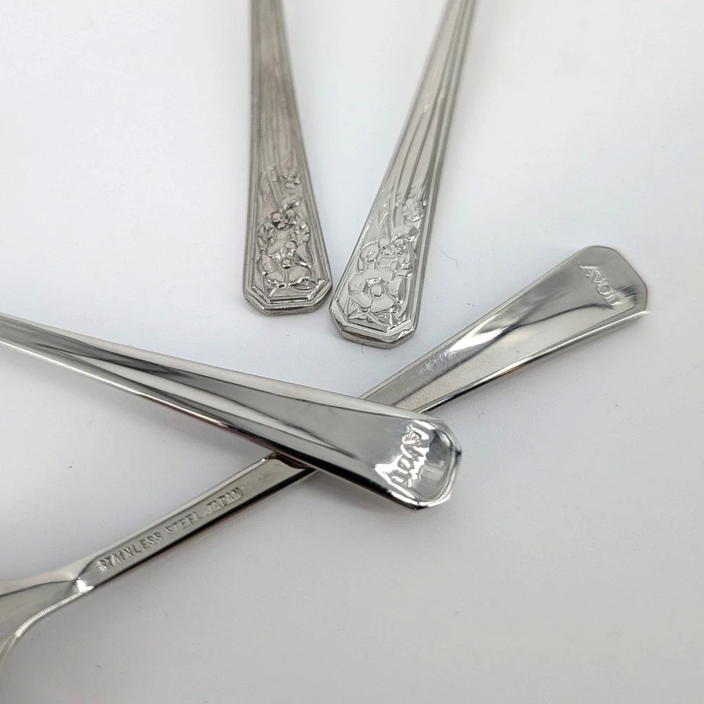 Avon Vintage Demitasse Jam Spoons Set of 4 Fruit Porcelain Inlay Stainless Japan